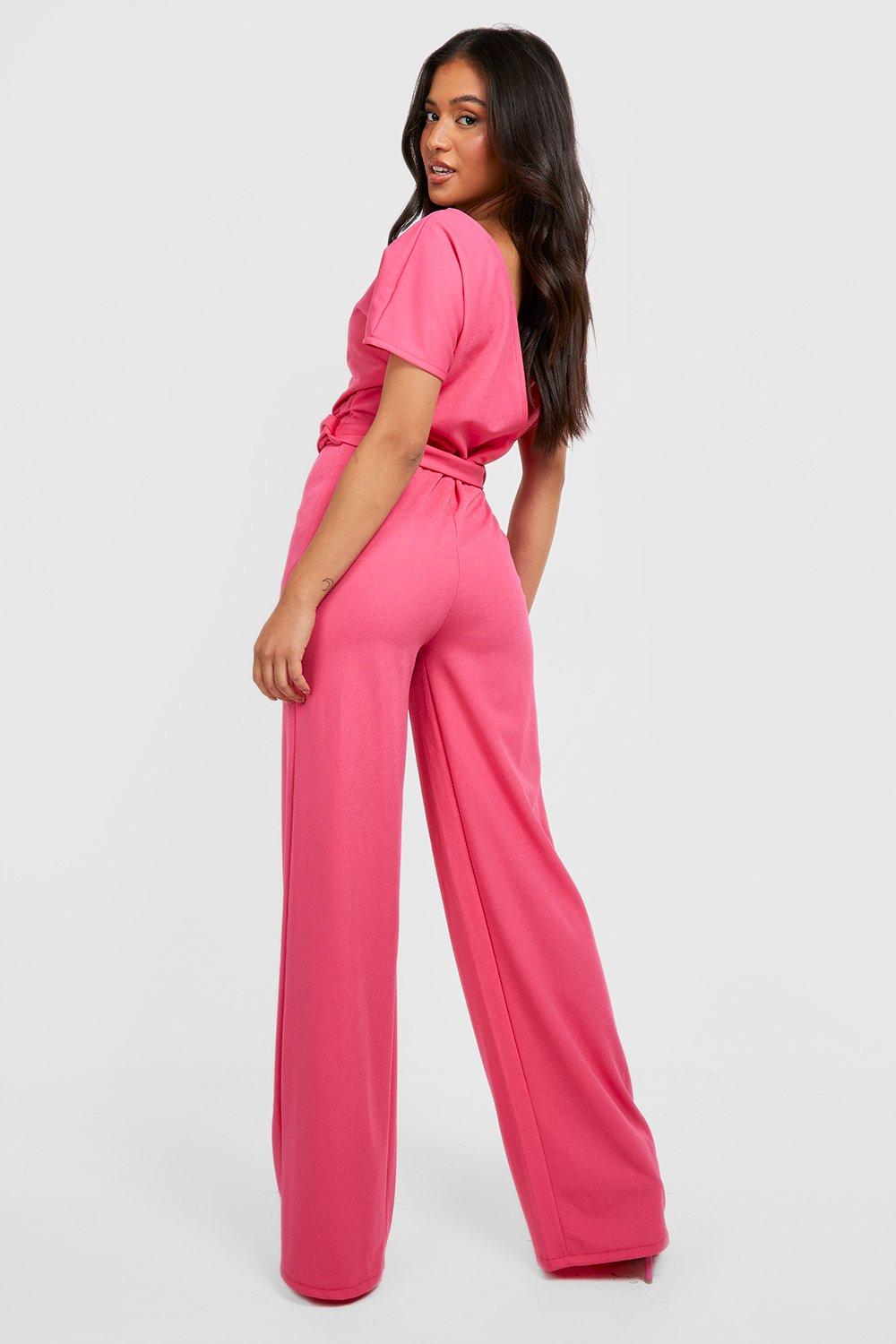 Pink batwing cheap belted palazzo jumpsuit